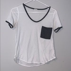 white t-shirt with gray pocket